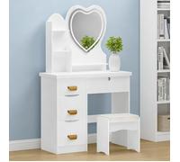 Coiffeuse avec miroir coeur lumineux reglable et tabouret inclus design elegant pour chambre a coucher espace maquillage