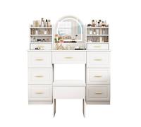 Coiffeuse avec miroir,Coiffeuses avec éclairage LED, Coiffeuse avec 9 tiroirs, Coiffeuse, blanche, pour salon chambre à coucher