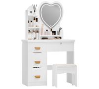 Coiffeuse avec miroir - CREMLANK - 4 tiroirs - 80X40X135CM - En forme de cœur - Eclairé par LED - Avec tabouret