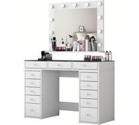 Coiffeuse avec miroir en bois "Baria" - 120 x 44 x 80 cm - Blanc