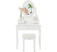 Coiffeuse avec Miroir Et Eclairage, Table De Maquillage en Bois Ovale,3 Modes d'Eclairage, Coiffeuse avec 5 Grands Tiroirs