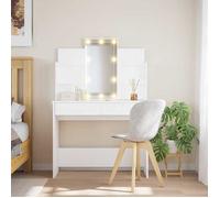 Coiffeuse avec miroir et lumières LED - vidaXL - Blanc - 96x40x142 cm - Bois d'ingénierie - 2 tiroirs - 4 étagères