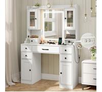 Coiffeuse avec Miroir et Lumières Réglable COSTWAY, Prises Électrique, 3 Modes Éclairage, Support de Sèche-Cheveux, Grand Rangement