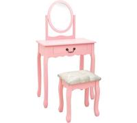 Coiffeuse avec miroir et meuble d'appoint - Blanc/rose - Coiffeuse de luxe avec espace de rangement