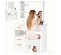 Coiffeuse avec Miroir et tabouret - BIPLUT - Table de Maquillage - Design Stable et Durable - 80x40x125cm