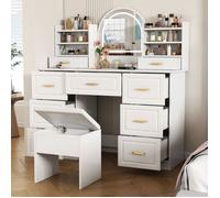 Coiffeuse avec Miroir et Tabouret,Coiffeuses avec Éclairage LED, Table de Maquillage, Coiffeuse avec 9 Tiroirs COIFFEUSE