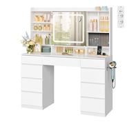 Coiffeuse avec Miroir LED Coulissant et Multiprise - WOLTU Grande Coiffeuse avec 9 Tiroirs - Blanc