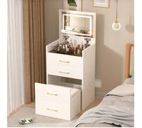 Coiffeuse avec miroir LED, ensemble coiffeuse avec 4 tiroirs et tabouret pour petite chambre, 60x40x118cm, blanc
