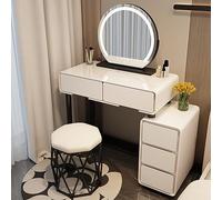 Coiffeuse avec Miroir LED et Rangement, Petite Table de Maquillage avec Commode et Tabouret/Chaise, pour Chambre À Coucher Blanc et Beige, 50/60/80 cm (Color : Nest Stool A, Size : L-80cm)