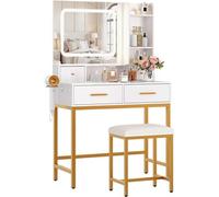 Coiffeuse avec Miroir LED et Tabouret -80× 40× 135 cm-avec 4 Tiroirs et 3 Etagères-- 3 Modes D'éclairage-- Blanc