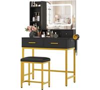 Coiffeuse avec Miroir LED et Tabouret -80× 40× 135 cm-avec 4 Tiroirs et 3 Etagères-- 3 Modes D'éclairage-NOIR