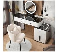 Coiffeuse avec miroir LED, haut-parleur Bluetooth, chargement USB, 5 tiroirs, chaise pétale - Vanity parfaite pour la maison et la routine beauté