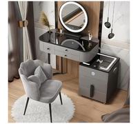 Coiffeuse avec miroir LED, haut-parleur Bluetooth, chargement USB, 5 tiroirs, chaise pétale - Vanity parfaite pour la maison et la routine beauté