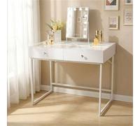 Coiffeuse avec miroir LED intelligent - Table de maquillage blanche au style moderne et épuré (utilisable comme bureau) - 100x55x81 cm 2 tiroirs Blanc