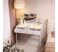 Coiffeuse avec miroir LED intelligent - Table de maquillage blanche au style moderne et épuré (utilisable comme bureau) - 2 tiroirs 100x55x81 cm Blanc