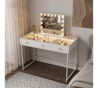 Coiffeuse avec miroir LED intelligent - Table de maquillage blanche au style moderne et épuré (utilisable comme bureau) - 3 tiroirs 115x55x81 cm Blanc