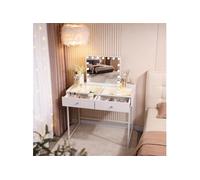 Coiffeuse avec miroir LED intelligent - Table de maquillage blanche au style moderne et épuré (utilisable comme bureau) - 2 tiroirs 100x55x81 cm