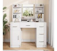 Coiffeuse avec Miroir LED Réglable, 2 Tiroirs + 2 Portes, Prise EU et Support Sèche-Cheveux – Design Moderne et Pratique