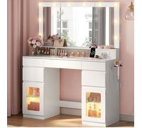 Coiffeuse avec Miroir Rabattable Triple - WOLTU - Ampoules LED - Station de Charge - Blanc