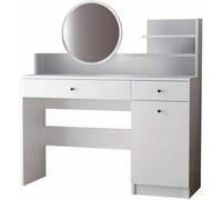 Coiffeuse avec miroir rond en bois "Harmony Round" - 124 x 40 x 135 cm - Blanc