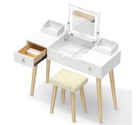 Coiffeuse avec miroir, tiroirs et éclairage LED