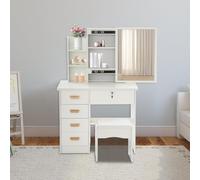 Coiffeuse avec miroir, tiroirs et tabouret, pour maquillage et bijoux, 80 x 35 x 128 cm, blanche