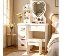 Coiffeuse avec tabouret - CREMLANK - 4 tiroirs - 80X40X135CM - En forme de cœur - éclairé par LED