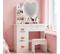 Coiffeuse avec tabouret - Fianao - 4 tiroirs - 80X40X135CM - En forme de cœur - éclairé par LED