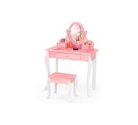 coiffeuse avec tabouret pour enfants de style princesse avec miroir pivotant à 360° amovible et 3 tiroirs, rose et blanc