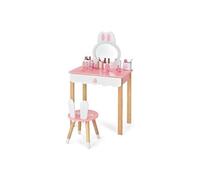 coiffeuse avec tabouret pour enfants,miroir amouvible avec 1 tiroirs,2 boîtes de rangement rose