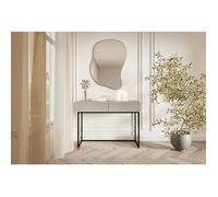 Selsey Coiffeuse avec 2 Tiroirs 110 x 79 cm sur Pieds Noirs Table De Maquillage Coin Beauté Beige Gris Veldio