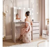 Coiffeuse BELLA II - avec miroir LED - 5 tiroirs - 110x55x144 cm - Cachemire