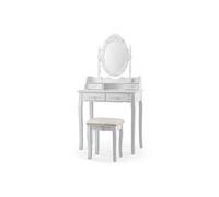coiffeuse blanc table de maquillage avec miroir oval et 10 ampoules LED à intensité variable 4 tiroirs de rangement