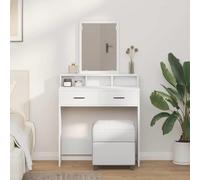 Coiffeuse blanche 79 x 41 x 140 cm en bois avec miroir et tiroirs | Surface mate brillante, facile à nettoyer, matériau en bois stable, beaucoup d'espace de rangement, aspect moderne
