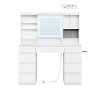 Coiffeuse Blanche - avec Miroir Coulissant LED, 9 Tiroirs, Prise USB Type-C et Rangement Polyvalent - 110x40x140cm