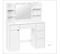 Coiffeuse Blanche - avec Miroir LED, Prise Intégrée, LED 10 Ampoules Réglable,5 Tiroirs et Étagères de Rangement - 110x140x40cm