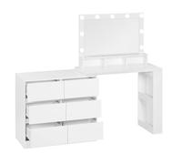 Coiffeuse Blanche avec Miroir LED Réglable, Commode 6 Tiroirs et Rangements Latéraux, Table de Maquillage USB 90x40x134.5cm