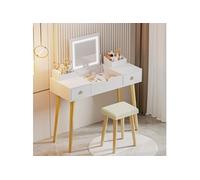 Coiffeuse Blanche, avec Miroir LED rétractable Réglable 3 couleurs, 2 tiroir, 2 boîtes de rangement, Style moderne