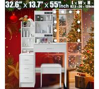 Coiffeuse blanche avec miroir lumineux LED, tabouret, tiroir, étagères, éclairage LED tricolore, ensemble coiffeuse et tabouret Contenu :1 coiffeuse1 tabouret1 mode d'emploi10 LEDCaractéristiques :Cou