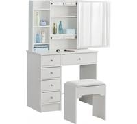 Coiffeuse blanche avec plateau coulissant et étagère de rangement - Élégante coiffeuse pour chambre à coucher