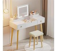 Coiffeuse Blanche BIGZZIA, avec Miroir LED rétractable Réglable 3 couleurs, 2 tiroir, 2 boîtes de rangement, Style moderne Blanc G