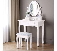 Coiffeuse Blanche Vintage avec Miroir Pivotant 360°, Tabouret Confortable et 3 Tiroirs de Rangement - Élégante et Pratique