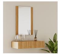 Coiffeuse cannelé avec Miroir et Tiroir | Coiffeuse Suspendu pour Chambre à coucher | Finition en couleur Chêne Alba | Modèle Velia