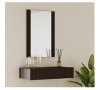 Coiffeuse cannelé avec Miroir et Tiroir | Coiffeuse Suspendu pour Chambre à coucher | Finition en couleur Noir Mate | Modèle Velia