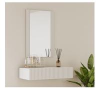 Coiffeuse cannelé avec Miroir et Tiroir | Coiffeuse Suspendu pour Chambre à coucher | Finition en couleur Blanc Mate | Modèle Velia