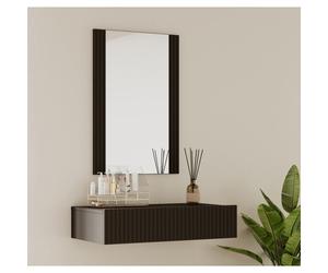 Coiffeuse cannelé avec Miroir et Tiroir | Coiffeuse Suspendu pour Chambre à coucher | Finition en couleur Noir Mate | Modèle Velia