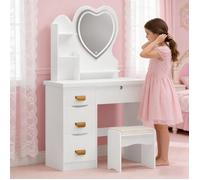 Coiffeuse coeur avec miroir LED et tabouret eclairage personnalisable pour un maquillage parfait a tout moment