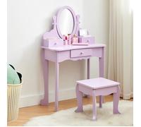 Coiffeuse -Coiffeuse Enfant en Bois avec Miroir inclinable et Tabouret-Table Maquillage pour Fille 4-9 Ans,Violet,sans lumièreère