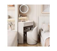 Coiffeuse d'angle avec Miroir et éclairage, Ensemble de Coiffeuse Moderne for Chambre/vestiaire, Meuble Rangement en Verre, Blanc Table de Maquillage(Moyen)
