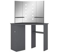 Coiffeuse d'angle - KIMISS - Modèle Gris - 111x54x141,5 cm - Miroir 3 panneaux - LED inclus